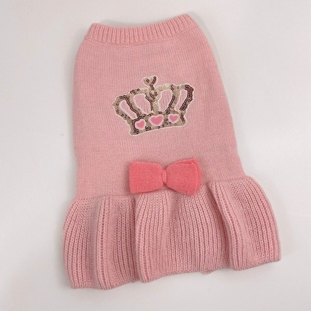 Top Paw Pink Crown Dog Knit Sweater Dress Med